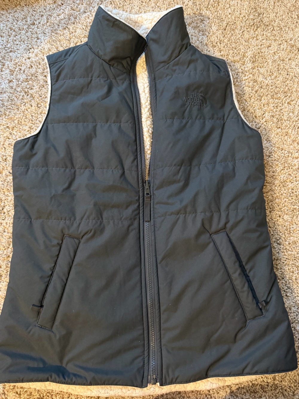 The North Face Dark Gray Quilted Sherpa-Lined Vest